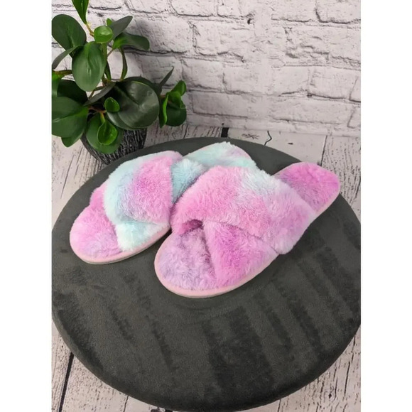 NEW Plush fuzzy colorful slide style slippers, EUR 40-41 - Picture 2 of 6